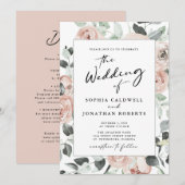 Alles in één moderne kalligrafie roze rozen bruilo kaart (Voorkant / Achterkant)