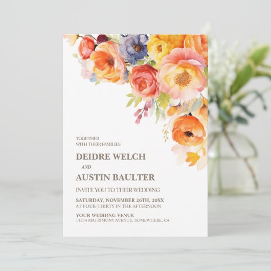 Alles in een moderne lente bloemenbruiloft kaart (Staand voorkant)