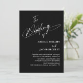 Alles in een moderne minimalistische zwarte bruilo kaart (Staand voorkant)