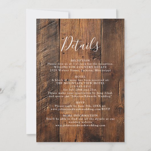 Alles in een moderne rustieke schuur houten bruilo kaart (Achterkant)