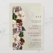 Alles in één Monogram Moody Floral Border Weddensc Kaart (Voorkant / Achterkant)