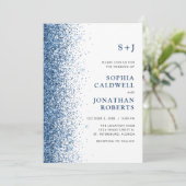 Alles in één monogram reserveblauw glitter huwelij kaart (Staand voorkant)