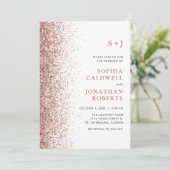 Alles in één Monogram Roos Gold Glitter Weddenscha Kaart (Staand voorkant)