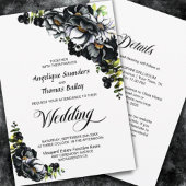 Alles in één Moody Black Floral White Wedding Kaart