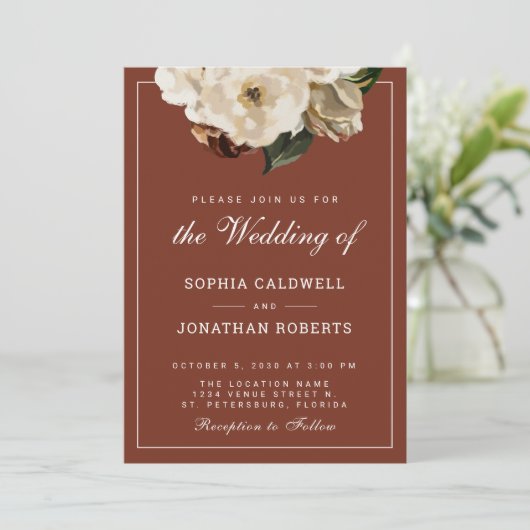 Alles in één Moody Floral Terracotta Wedding Kaart (Staand voorkant)