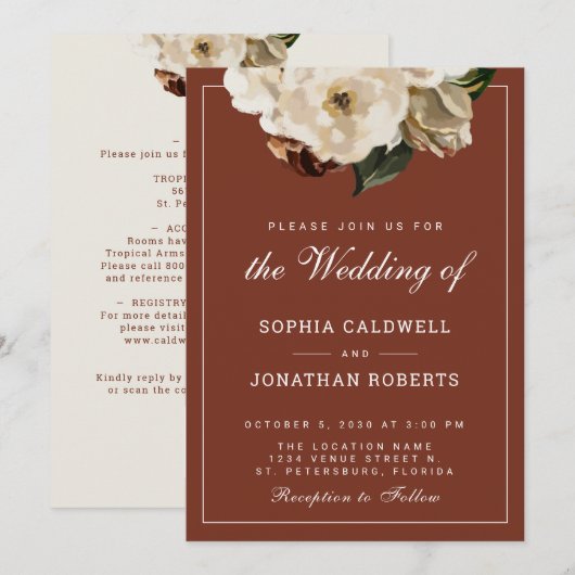 Alles in één Moody Floral Terracotta Wedding Kaart (Voorkant / Achterkant)