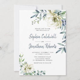 Alles in één mosterd Blue Eucalyptus Floral Weddin Kaart