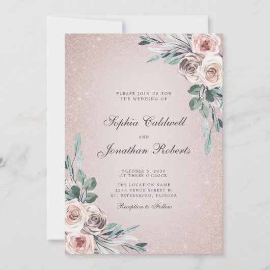 Alles in één mosterd roze Roses Boho Glitter Wedde Kaart (Voorkant)