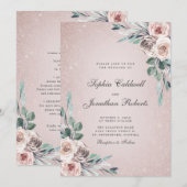 Alles in één mosterd roze Roses Boho Glitter Wedde Kaart (Voorkant / Achterkant)