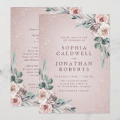 Alles in één mosterd roze roses Boho Glitter Weddi Kaart (Voorkant / Achterkant)