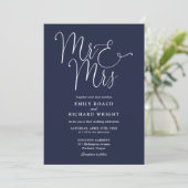 Alles in één Mr en Mrs Chic Navy Blue Wedding Kaart (Staand voorkant)