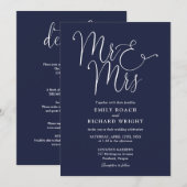 Alles in één Mr en Mrs Chic Navy Blue Wedding Kaart (Voorkant / Achterkant)