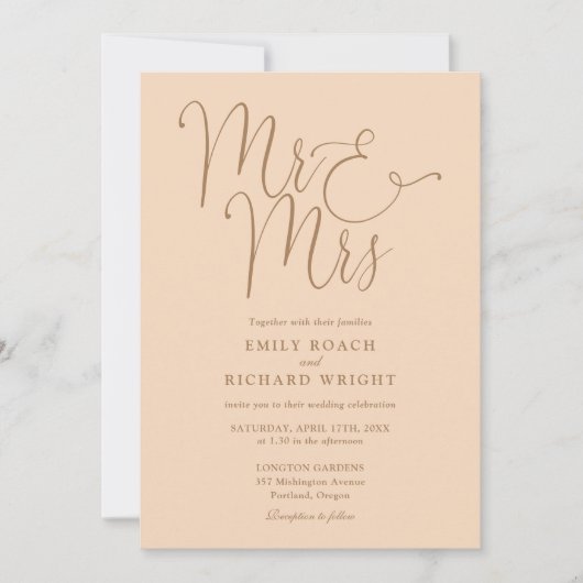 Alles in één Mr en Mrs Chic zachte perzik bruiloft Kaart (Voorkant)
