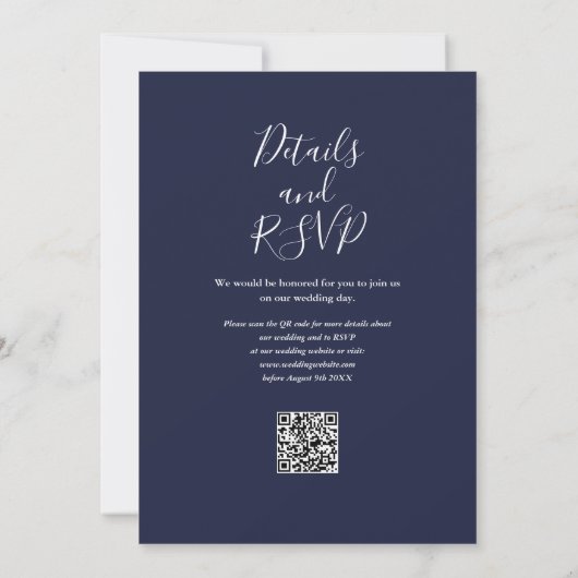 Alles in één Navy Blue QR Code Wedding Kaart (Achterkant)