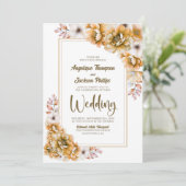 Alles in één Oranje bloemenbruiloft Kaart (Staand voorkant)