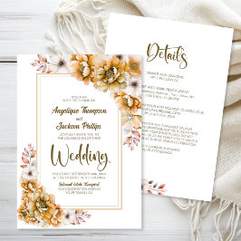 Alles in één Oranje bloemenbruiloft Kaart