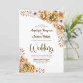 Alles in één Oranje bloemenbruiloft Kaart (Staand voorkant)