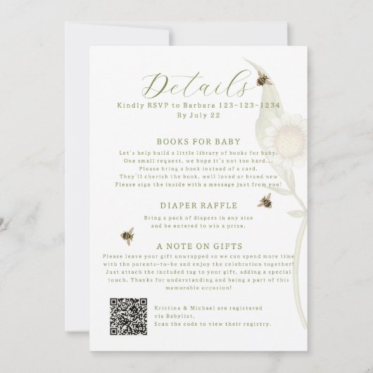 Alles in één Ouders aan Bee QR Code Baby shower Kaart (Achterkant)