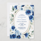 Alles in één ovale blauwe bloemenbruiloft kaart (Voorkant)