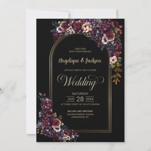 Alles in één Paarse Bourgondische bloemenboog brui Kaart (Voorkant)