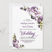 Alles in één Paarse Floral bruiloft Kaart (Voorkant)