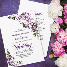 Alles in één Paarse Floral bruiloft Kaart