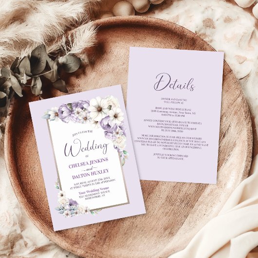 Alles in één Paarse Floral bruiloft Kaart