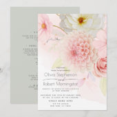 Alles in één pastel roze bloemen bruiloft kaart (Voorkant / Achterkant)