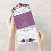 Alles in één plum Peonies Romantic Wedding Invite All In One Uitnodiging (Afscheurbaar)