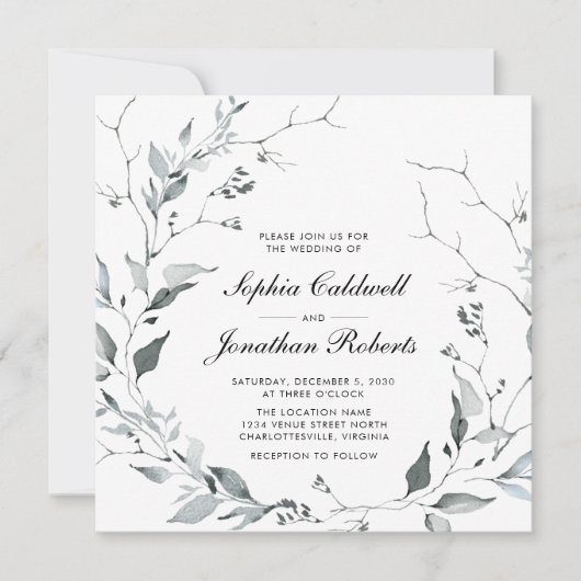 Alles in één prachtige Winter Wreath Square Wedden Kaart (Voorkant)