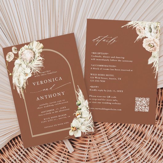 Alles in één protea pampas grass Wedding Terracott Kaart