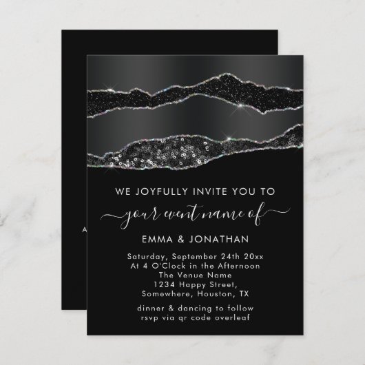 Alles in één QR-code Black Silver Glitter Spark (Voorkant / Achterkant)