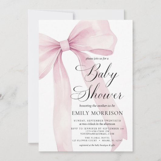 Alles in een QR Code Blush Pink Bow Girl Baby show Kaart (Voorkant)