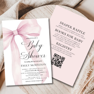 Alles in een QR Code Blush Pink Bow Girl Baby show Kaart