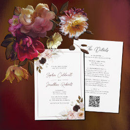 Alles in één QR-code Blush Roses Weddenschap Kaart