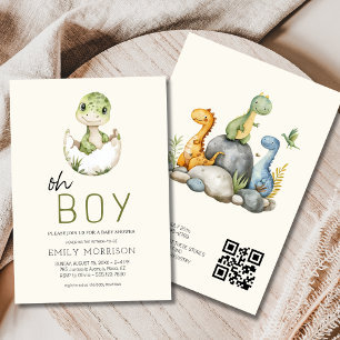 Alles in een QR Code Dinosaur Baby Boy Shower Kaart
