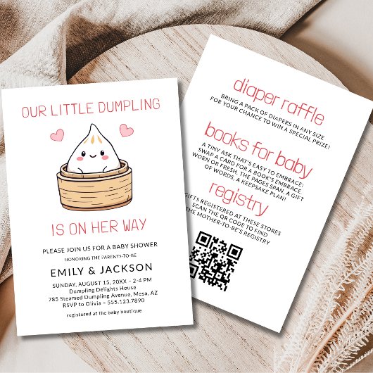 Alles in één QR Code Dumpling Baby shower Kaart