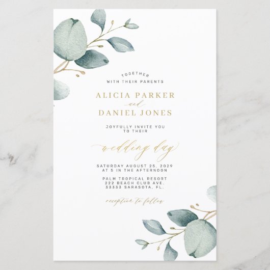 Alles in één QR-code eucalyptus bruiloft uitnodigi (Voorkant)