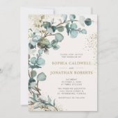 Alles in één QR-code Eucalyptus Gold Glitter Wedde Kaart (Voorkant)