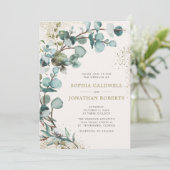 Alles in één QR-code Eucalyptus Gold Glitter Wedde Kaart (Staand voorkant)