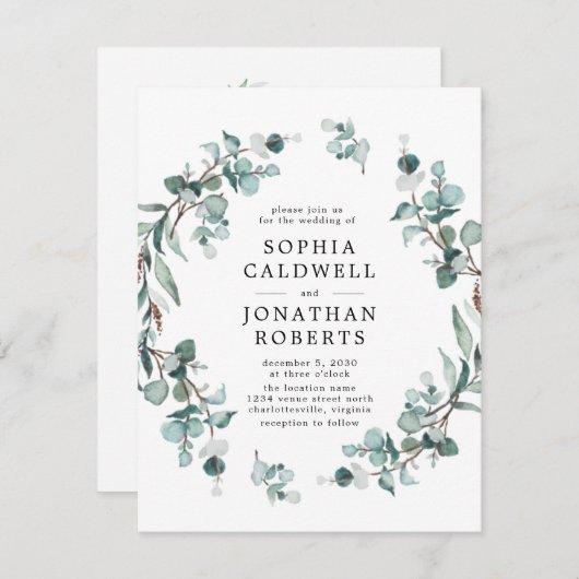 Alles in één QR-code Eucalyptus Greenery Wedding Kaart (Voorkant / Achterkant)