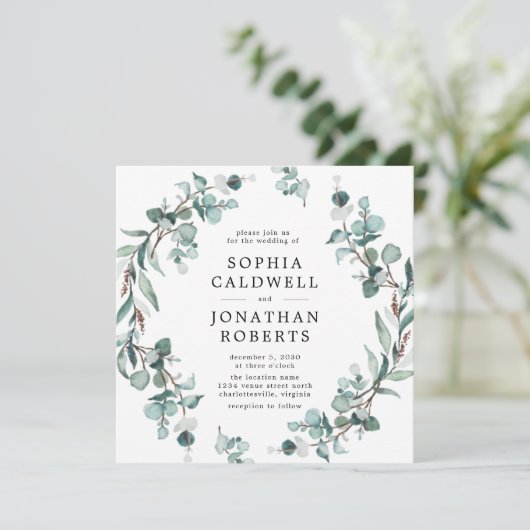 Alles in één QR-code Eucalyptus Greenery Wedding Kaart (Staand voorkant)