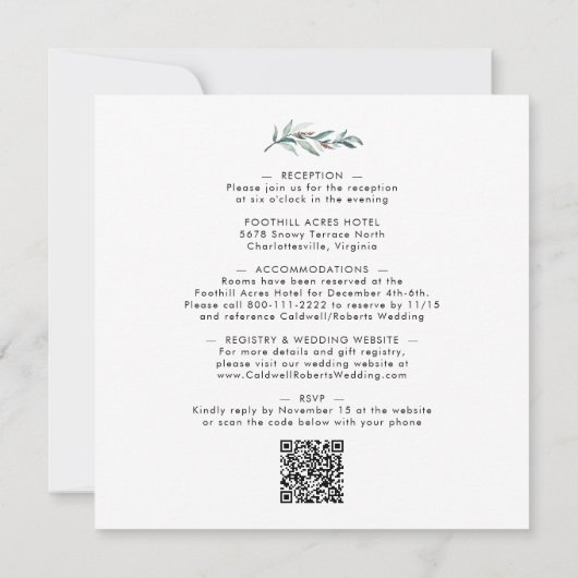 Alles in één QR-code Eucalyptus Greenery Wedding Kaart (Achterkant)