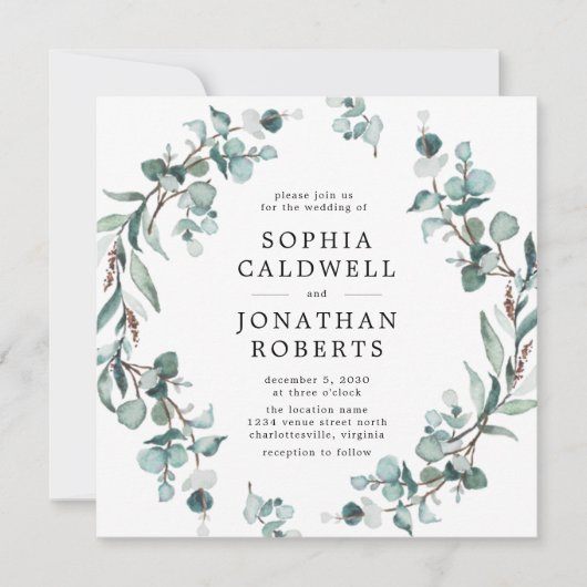 Alles in één QR-code Eucalyptus Greenery Wedding Kaart (Voorkant)