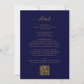 Alles in één QR-code Gold Calligraphy Navy Wedding Kaart (Achterkant)
