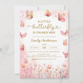 Alles in één QR Code Meisje Roze Vlinder Baby show Kaart (Voorkant)