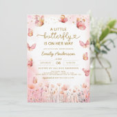 Alles in één QR Code Meisje Roze Vlinder Baby show Kaart (Staand voorkant)