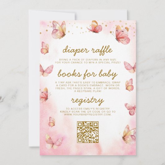 Alles in één QR Code Meisje Roze Vlinder Baby show Kaart (Achterkant)