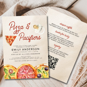 Alles-in-één QR Code Pizza & Pacifiers Baby shower Kaart