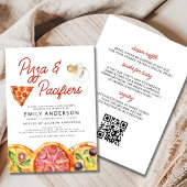 Alles-in-één QR Code Pizza & Pacifiers Baby shower Kaart